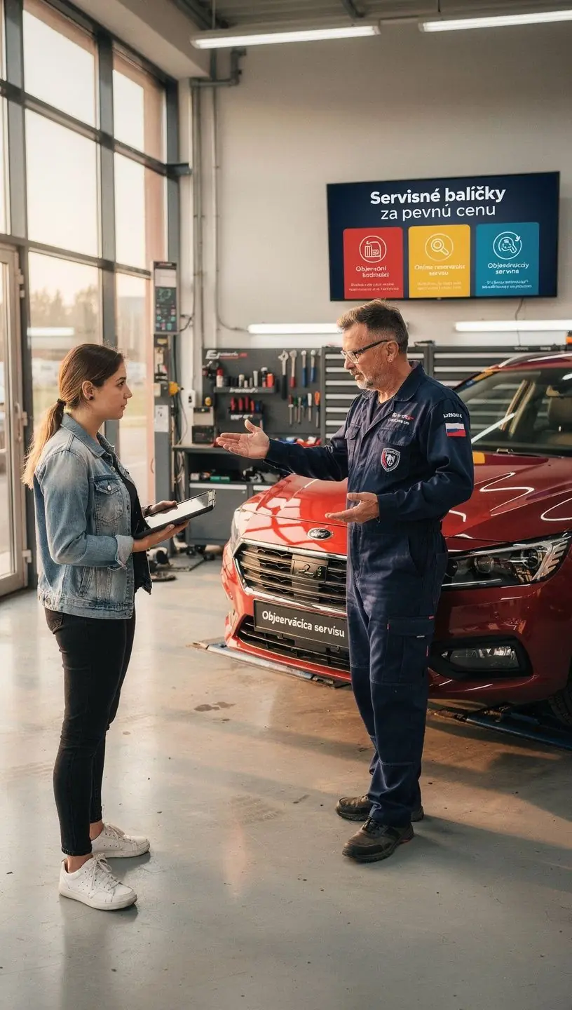 Online rezervácia údržby auta cez počítač s prehľadom fixnej ceny za výmenu oleja, filtrov a kontrolu tekutín v overenom autoservise.